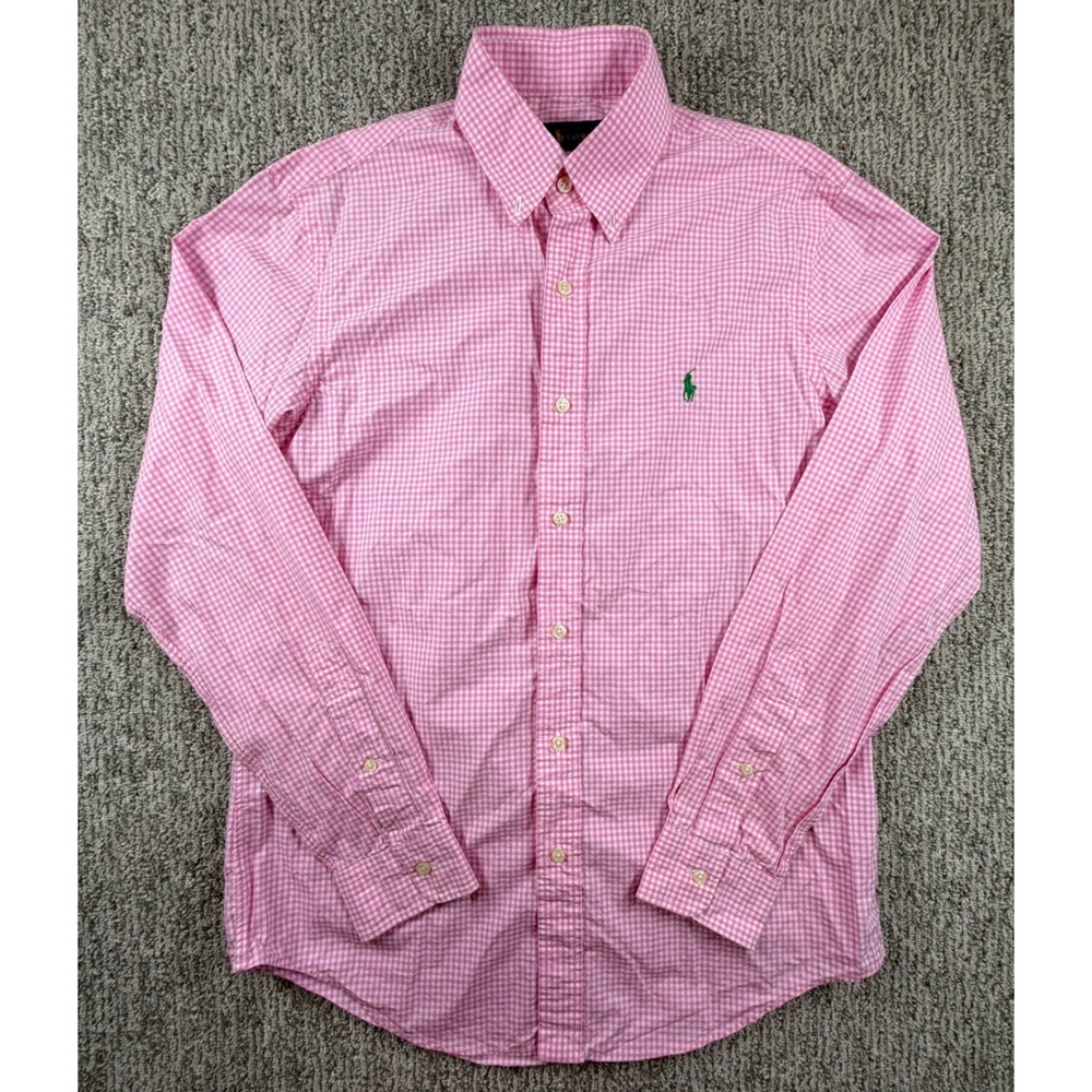 Ralph Lauren Button Down Shirt Mens Size S Pink Gingham Long Sleeve Logo